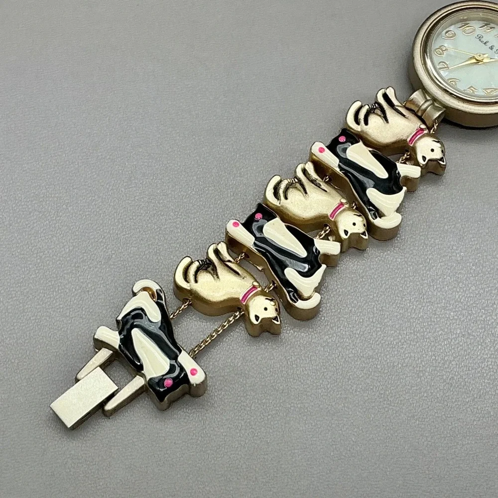 Peek & Peek Watch Women's Cat Kitty Gold Tone Enamel Novelty 30mm NEW BATTERY